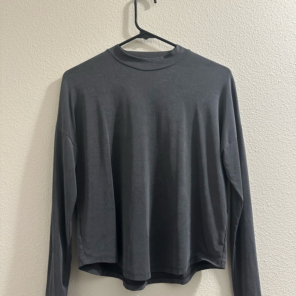 Madewell Charcoal Gray Ribbed Mock Neck Top